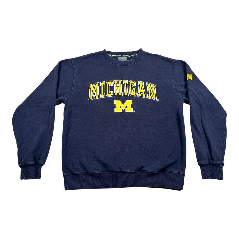 Michigan Wolverines Sweatshirt Mens Medium Blue NCAA Football Crewneck Colosseum